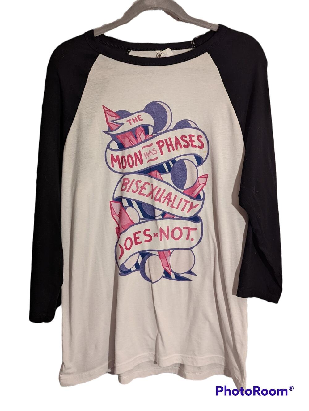 LookHUMAN The Moon Has Phases Bisexuality Does Not Long Sleeve Baseball Tee L